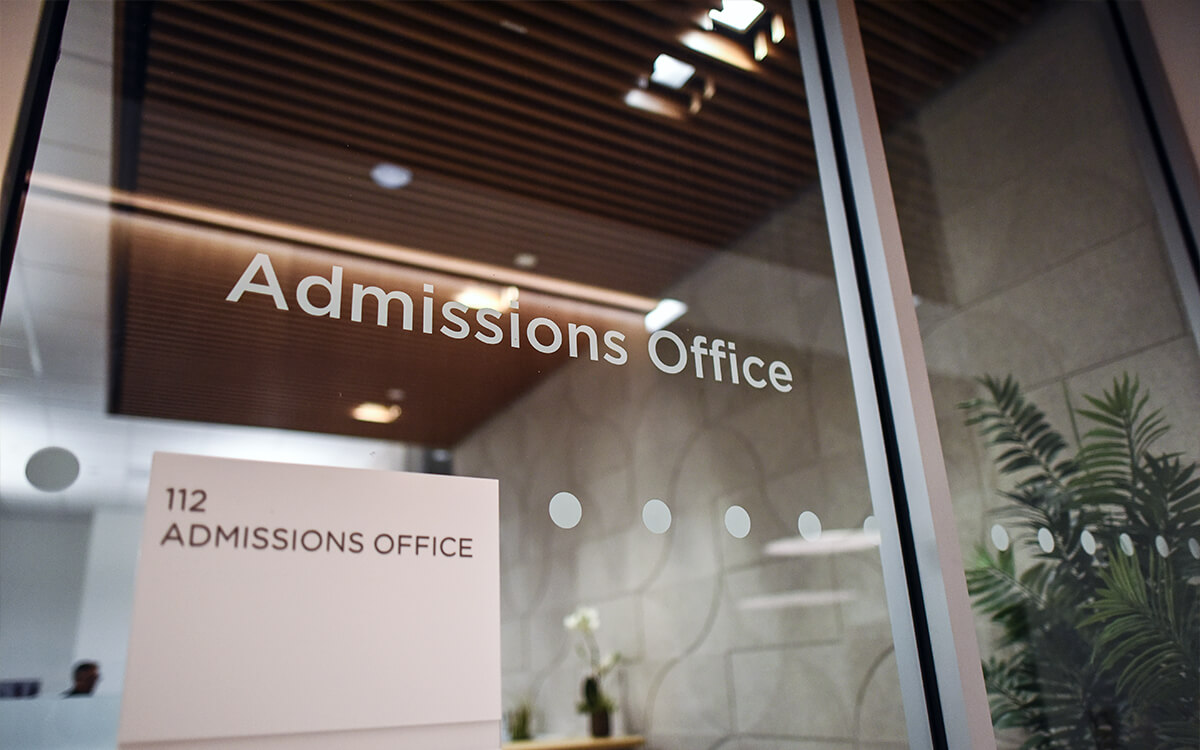 Admissions office sign